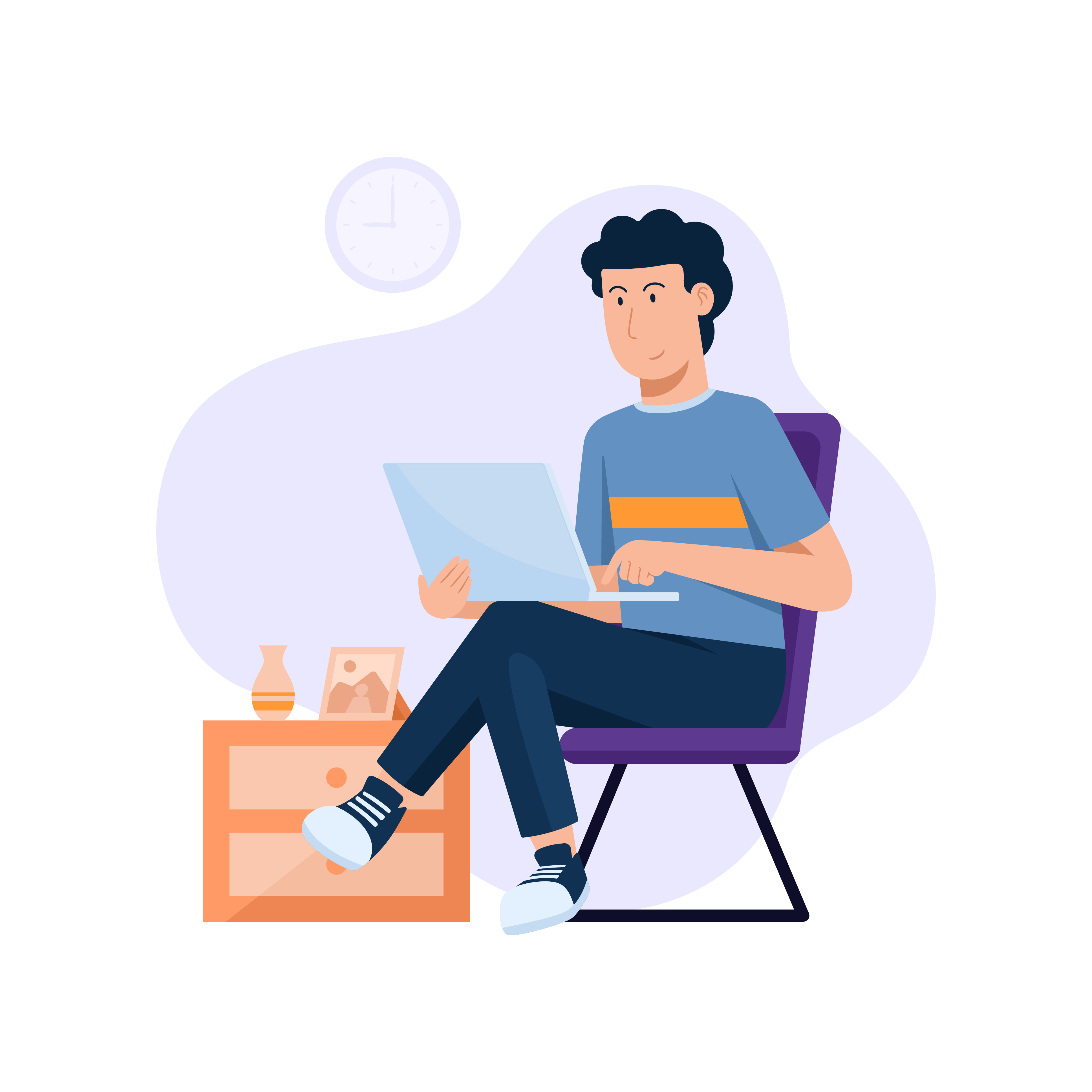 A vector image of a guy using a laptop